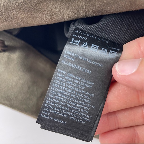 All Saints Cow Leather Gray Black Tassel Purse Bag Liberty Hobo Slouchy - Picture 12 of 12